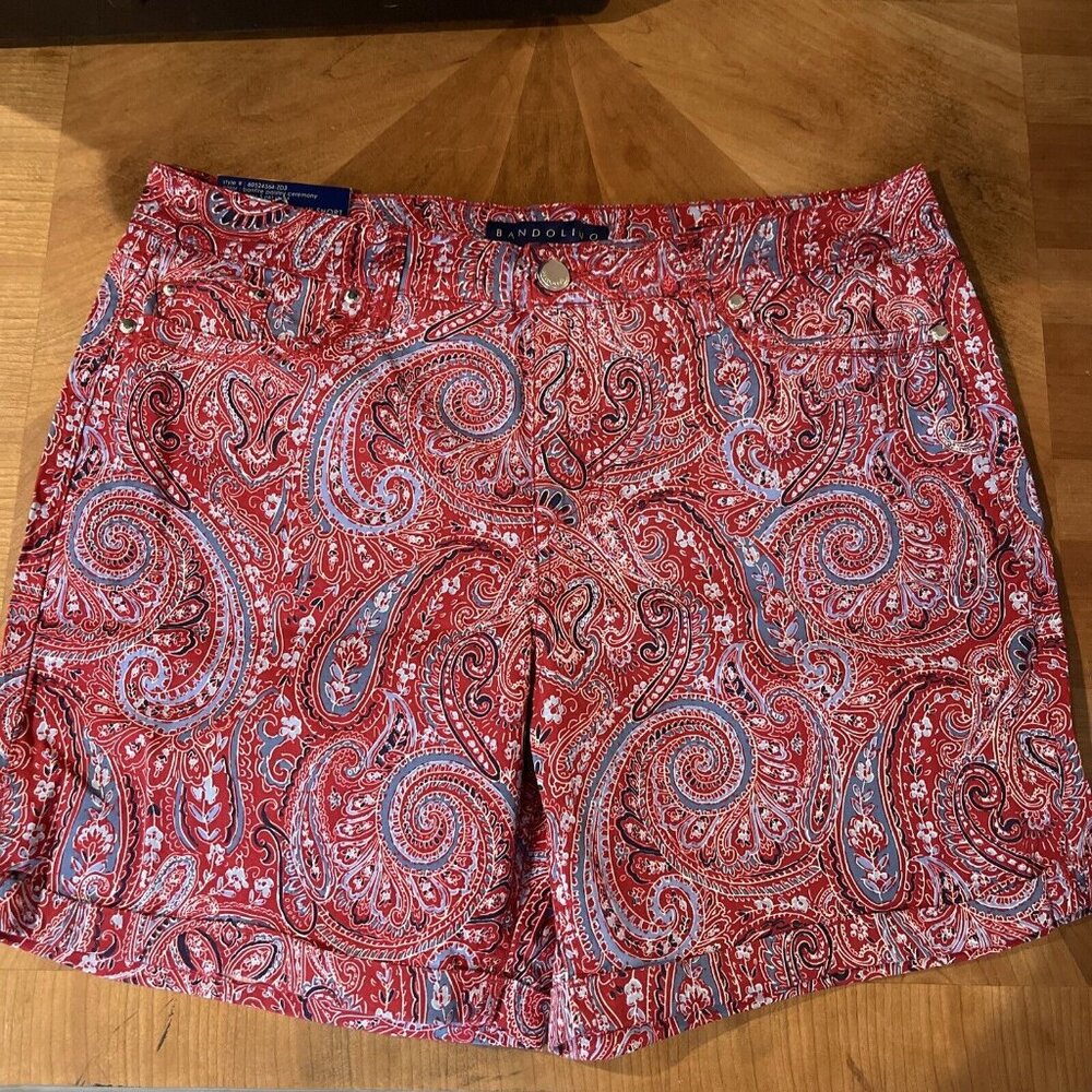 Bandolino Womens Red & Blue Paisley Print Shorts Size 12 Cotton Blend Mid-Rise